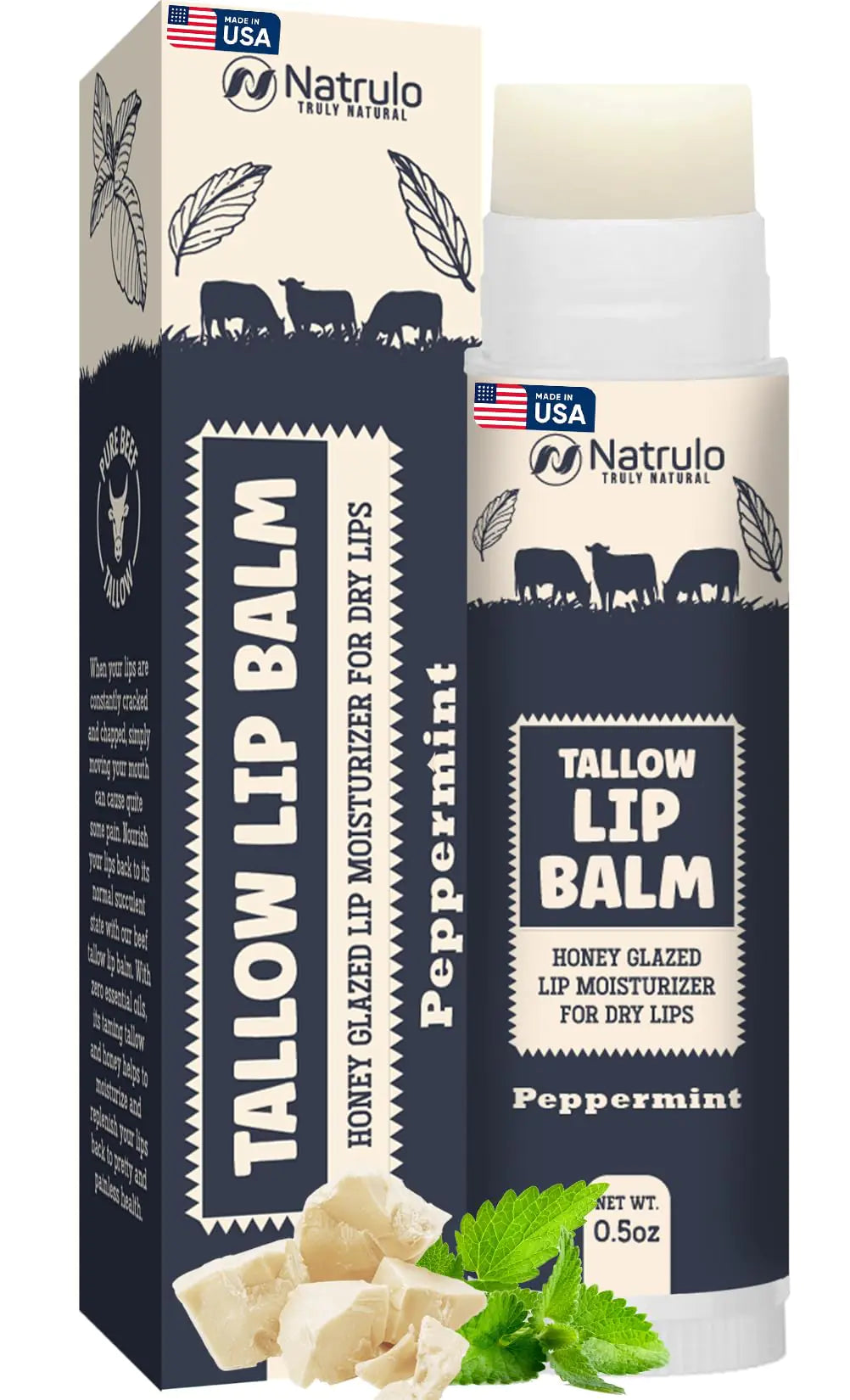 Grass-Fed Tallow Lip Balm – Hydrating Beeswax Chapstick for Dry, Chapped Lips