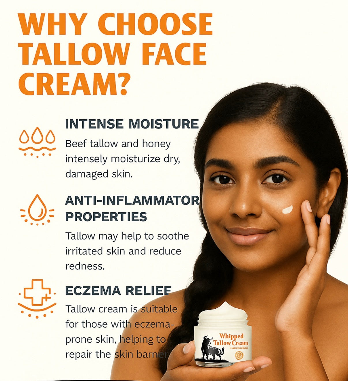 Beef Tallow & Honey Skin Cream – Deeply Nourishing Face & Body Moisturizer (2oz)
